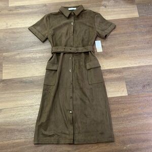 Justfab Large (L) Midi Button-up Shirt Dress Brown
